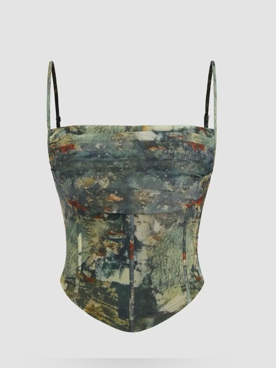 Cider Tops - Painterly Abstract Watercolor Mesh Corset Cami